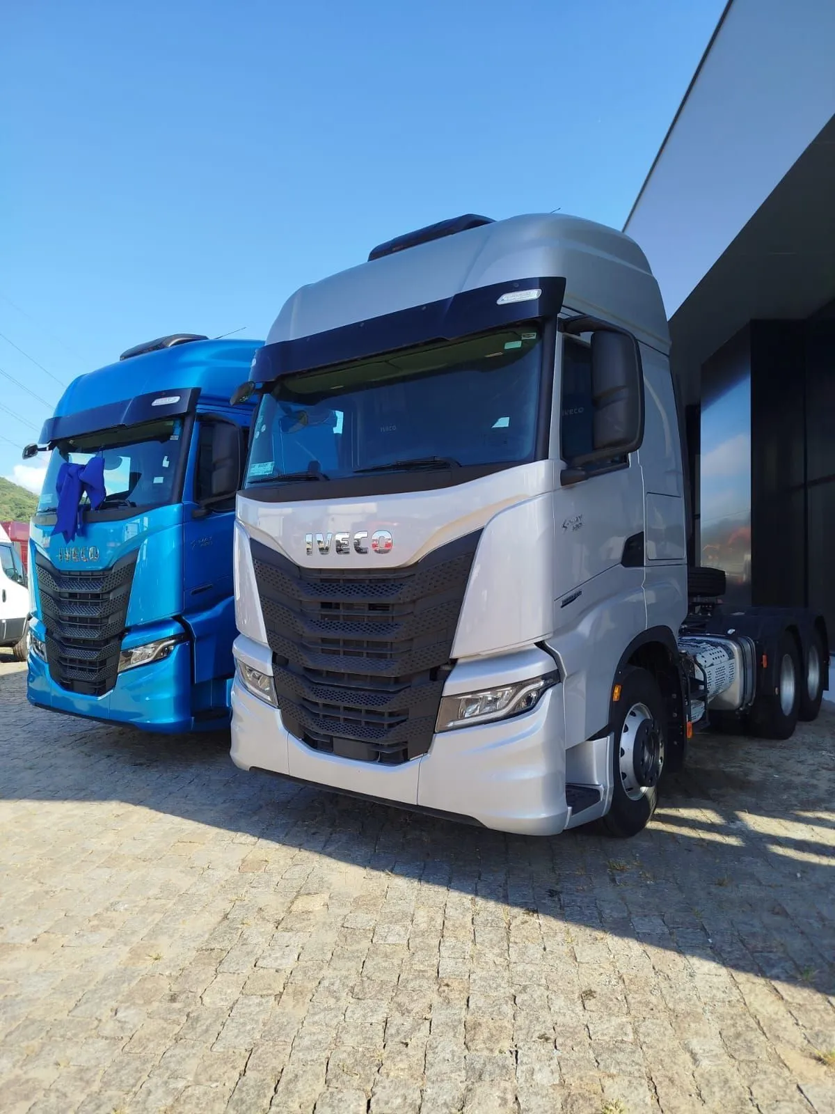 Dois cavalos Iveco S-Way da Ociani, um azul e um prata